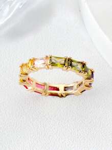 方晶鋯石裝飾戒指適合女士適合派對宴會婚禮 - 金黃色 - 查看 2