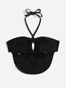 Cut Out Tie Back Halter Bikini Top - Black - View 2