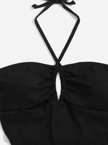Cut Out Tie Back Halter Bikini Top - Black - View 3