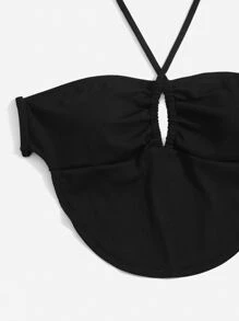 Cut Out Tie Back Halter Bikini Top - Black - View 4