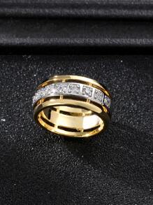 方晶鋯石裝飾戒指適合女士適合派對宴會婚禮 - 金黃色 - 查看 2