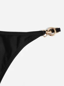 SHEIN Swim Summer Beach O-Ring Detail Halter Triangle Thong Bikini - Black - View 4