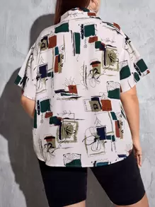 SHEIN EZwear Plus Floral Print Button Front Shirt - Multicolor - View 2