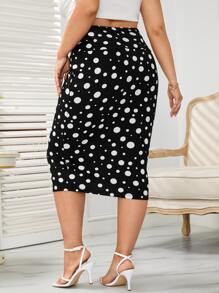 SHEIN Clasi Váy Plus Size Chấm bi Thanh lịch - màu đen - Xem 2