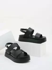 Black Wedge Sandals, Black Mid-Heel Sandals, Black Thick Bottom Sandals, Black Thick Bottom Women Sandals, New European Style High Heel Sandals, Women Wedge Thick Bottom Sandals - Black - View 2