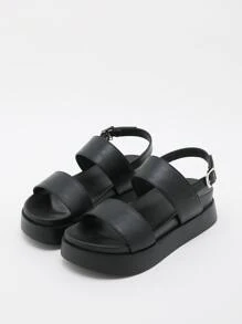 Black Wedge Sandals, Black Mid-Heel Sandals, Black Thick Bottom Sandals, Black Thick Bottom Women Sandals, New European Style High Heel Sandals, Women Wedge Thick Bottom Sandals - Black - View 6