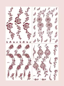 4pcs/package Brown Floral Temporary Tattoo Sticker - Brown - View 1