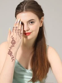 4pcs/package Brown Floral Temporary Tattoo Sticker - Brown - View 2