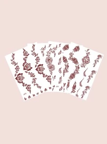 4pcs/package Brown Floral Temporary Tattoo Sticker - Brown - View 4