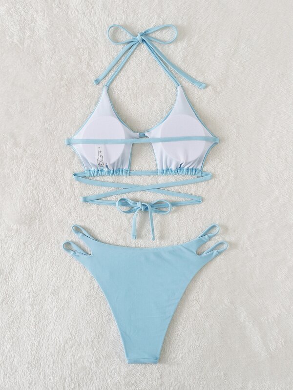 Plain Lace Up Cutout Bikini Swimsuit SHEIN USA