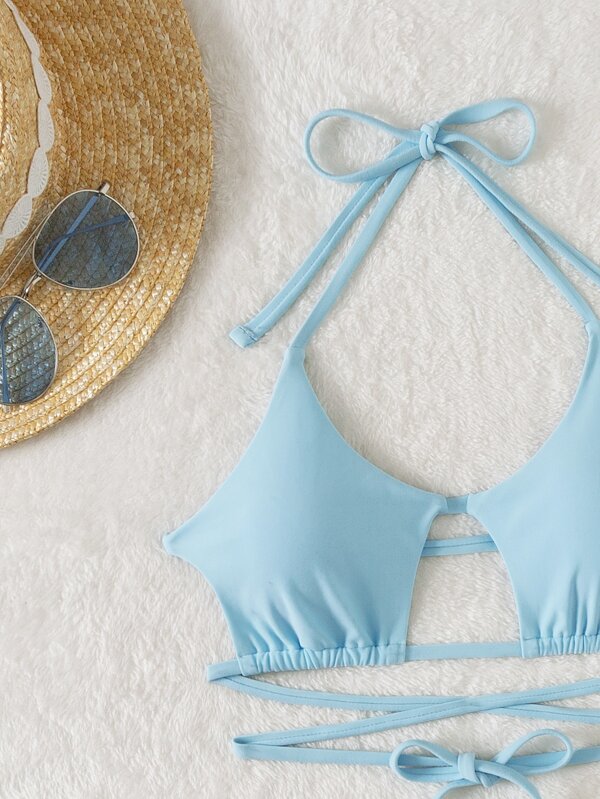 Plain Lace Up Cutout Bikini Swimsuit SHEIN USA