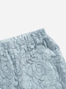 SHEIN 女孩喇叭袖花邊下擺上衣和蕾絲長褲