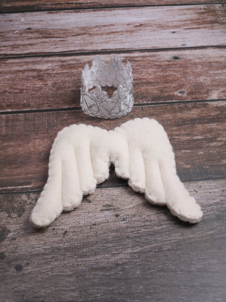 Recién nacido niños foto ala & corona - Beis - Ver 1