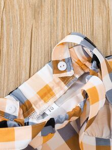 嬰兒標語圖案荷葉邊連身背心和格紋背带半身裙和髮箍