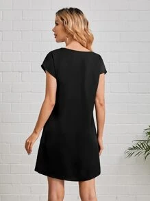 EMERY ROSE Vestido túnico geométrico ribete de manga murciélago - Negro - Ver 2