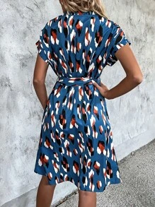 SHEIN LUNE Allover Print Batwing Sleeve Dress - Multicolor - View 2