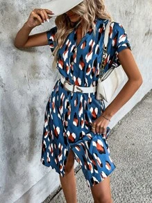 SHEIN LUNE Allover Print Batwing Sleeve Dress - Multicolor - View 3