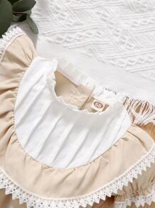 嬰兒拼接水溶蕾絲荷葉邊泡泡袖連衣裙