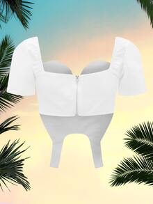 SHEIN 雞心領口不對稱下擺束胸上衣 - 白色 - 查看 2