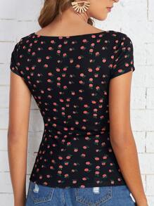 SHEIN VCAY Ditsy Floral Scoop Neck Tee - Multicolor - View 2