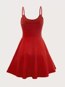 SHEIN MOD Solid Flare Hem Cami Dress,Valentine Outfits
