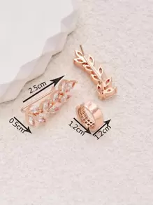 2pcs Cubic Zirconia Decor Ear Climber & 1pc Ear Cuff Copper Jewelry - Rose Gold - View 4