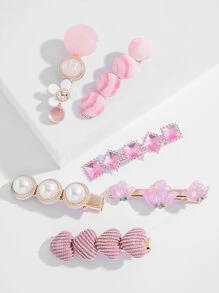 6入組粉色女孩髮夾套裝
