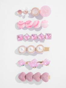 6入組粉色女孩髮夾套裝