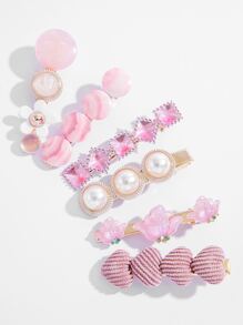 6入組粉色女孩髮夾套裝