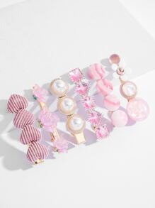 6入組粉色女孩髮夾套裝