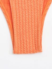 SHEIN Swim Summer Beach Textured V Neck Bikini Set, Bathing Suit - Orange - View 8