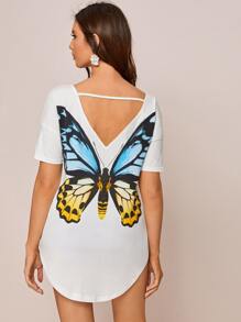 SHEIN Unity 後鏤空蝴蝶圖案弧形下擺上衣