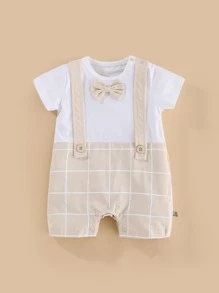 Peninsula Baby 嬰兒格紋印花前蝴蝶結二合一連身短褲 - 彩色 - 查看 1