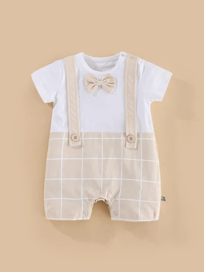 Peninsula Baby Bebé Mono con estampado de cuadros con lazo delantero 2 en 1