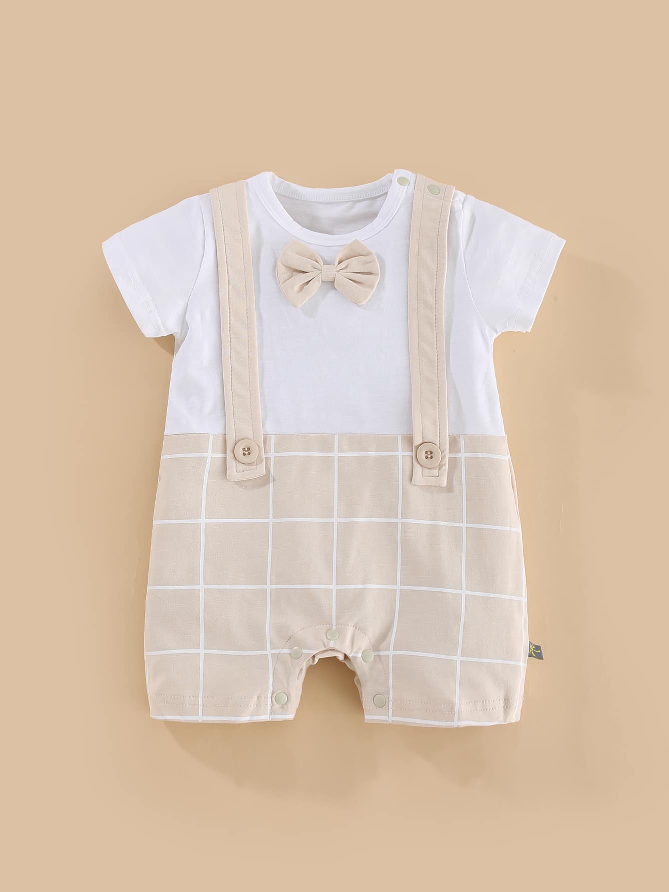 Peninsula Baby 嬰兒格紋印花前蝴蝶結二合一連身短褲 - 彩色 - 查看 1