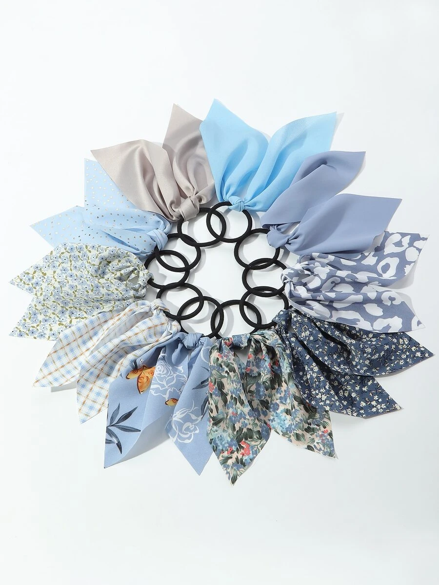 10pcs Flower Print Scarf Hair Tie Boho - Multicolor - View 1