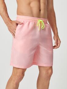 GENTILAND Men Drawstring Waist Shorts - Baby Pink - View 3