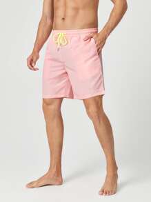 GENTILAND Men Drawstring Waist Shorts - Baby Pink - View 4
