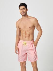 GENTILAND Men Drawstring Waist Shorts - Baby Pink - View 5
