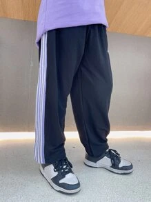 Boys Letter Graphic Contrast Side Seam Joggers - Black - View 1