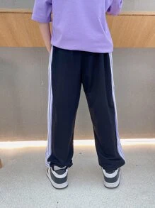 Boys Letter Graphic Contrast Side Seam Joggers - Black - View 2