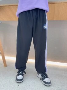 Boys Letter Graphic Contrast Side Seam Joggers - Black - View 4