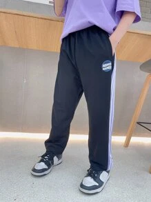 Boys Letter Graphic Contrast Side Seam Joggers - Black - View 6