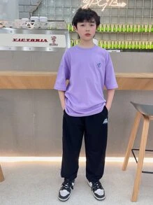 Boys Letter Graphic Contrast Side Seam Joggers - Black - View 7