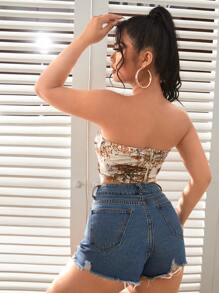 SHEIN SXY 植物圖案不對稱下擺抹胸上衣 - 彩色 - 查看 2