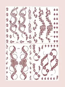 4 miếng dán hình xăm in hoa - màu nâu - Xem 1