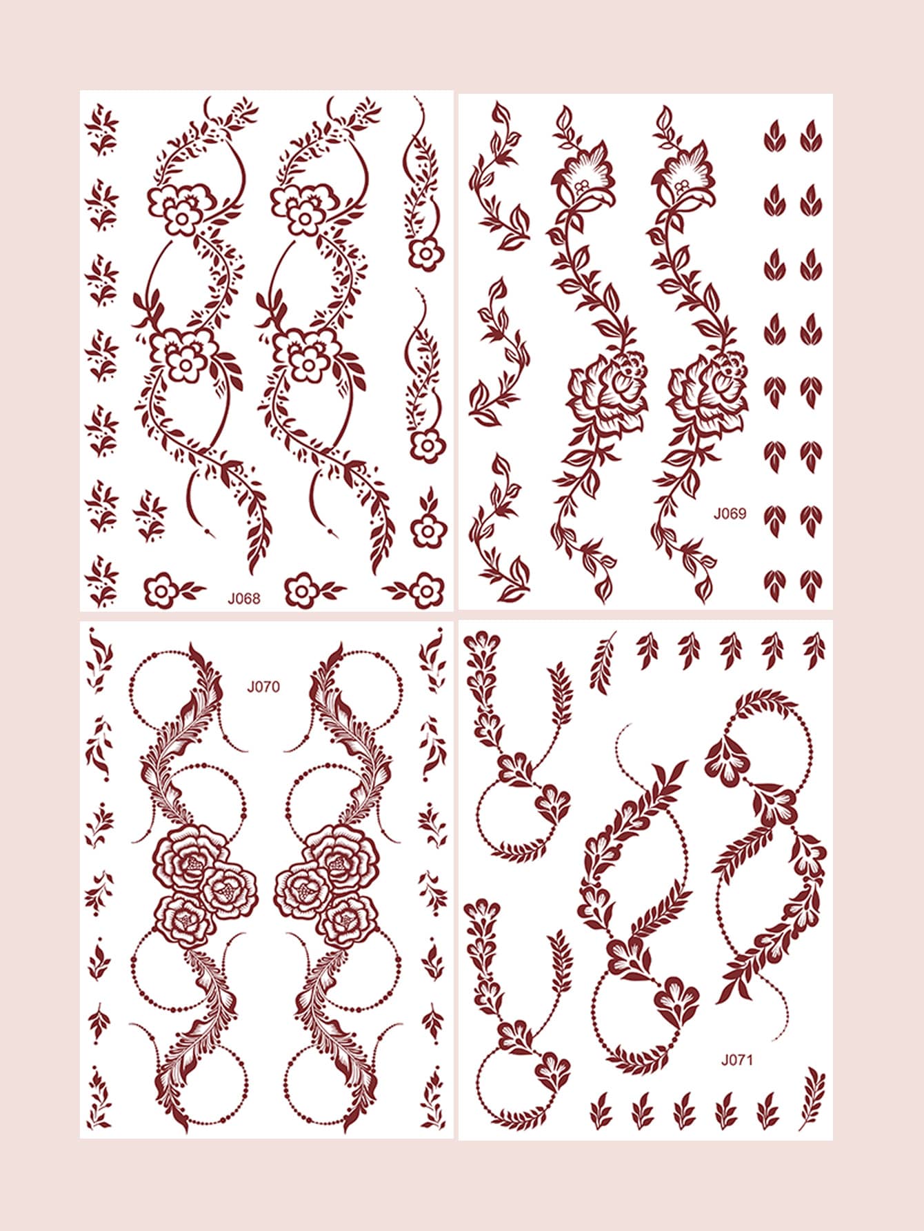 4 miếng dán hình xăm in hoa - màu nâu - Xem 1