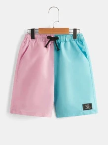 SHEIN Boys Two Tone Letter Patched Detail Drawstring Waist Shorts - Multicolor - View 5