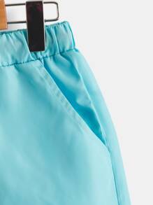 SHEIN Boys Two Tone Letter Patched Detail Drawstring Waist Shorts - Multicolor - View 3