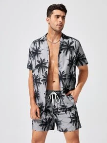 GENTILAND Bộ hai mảnh Nam Dây kéo Túi Nút phía trước Nhiệt đới Kỳ nghỉ - Nhiều màu - Xem 4